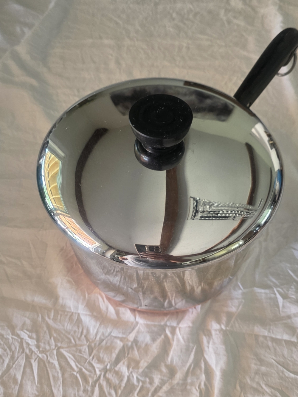 Vintage 1960's Revere Ware 3 Quart Copper Bottom Stainless Stock Pot Pan w Lid